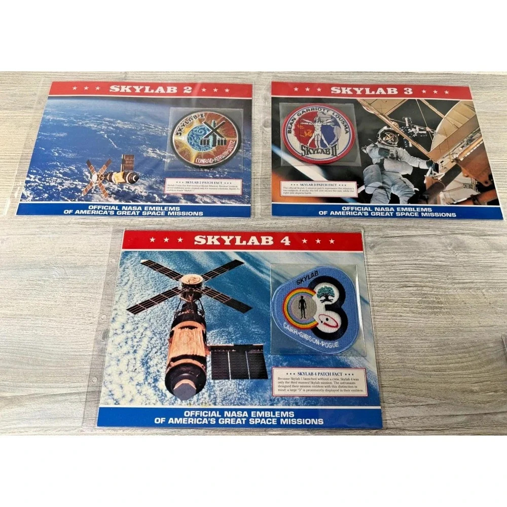 3 Vtg Official NASA Emblem Patch SKYLAB 2, 3 & 4 With Mission Data Card Facts
